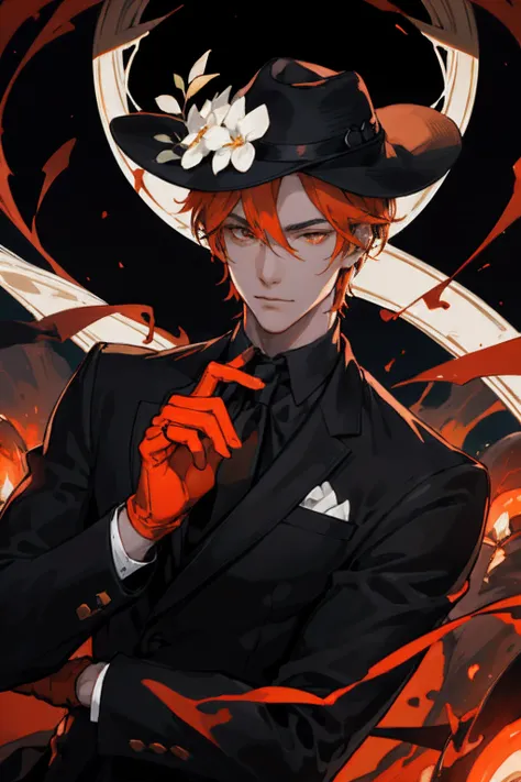 masterpiece, best quality, 1 male, adult, tall muscular, handsome, finely detailed eyes, intricate details, Laito (diabolic lovers), (style-swirlmagic:1.0), solo, upper body, detailed background, detailed face, (mafia theme:1.1),  intricate outfit, fedora ...