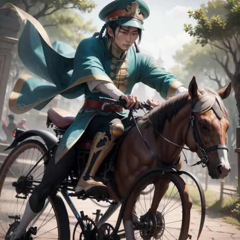 Zhuge Liang rides a bicycle