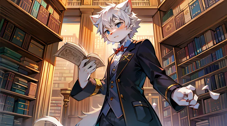 Pure White Cat Male Junior Great Magician Library Cute