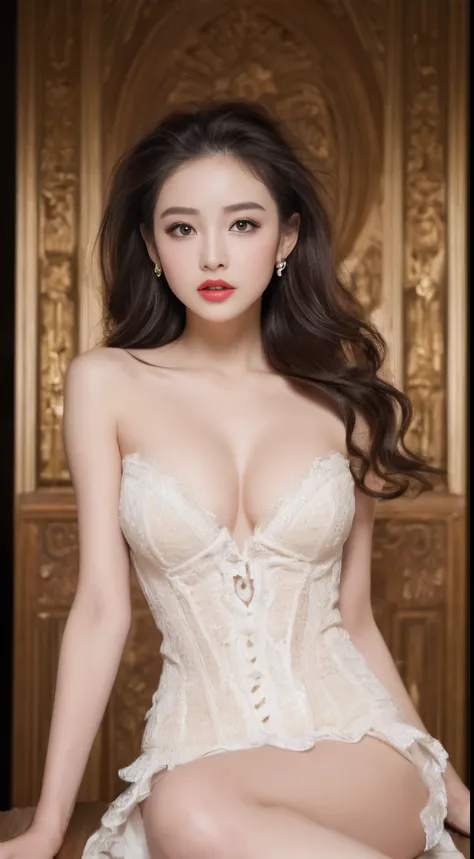 ((An ultra-high picture quality、top-quality、8k picture、​masterpiece:1.3))、Crisp focus:1.2、Beautiful woman with perfect body shape:1.4、The most beautiful face、Super Slender、abdominals:1.2、((Brown hair、medium cut、Beautiful and big breasts:1.2、tchibi、)highest...