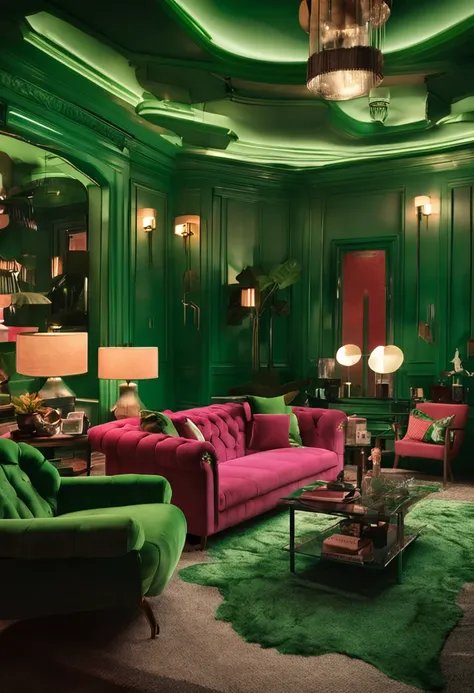 Green，high-class，A beautiful living room，Retro，Ambient