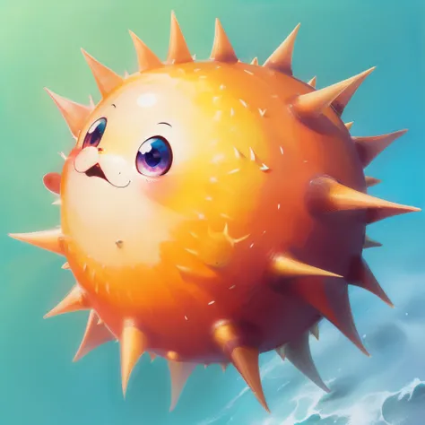 Cute spiny sea urchin in anime style