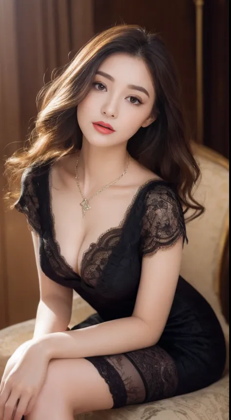 ((An ultra-high picture quality、top-quality、8k picture、​masterpiece:1.3))、Crisp focus:1.2、Beautiful woman with perfect body shape:1.4、The most beautiful face、Super Slender、abdominals:1.2、((Brown hair、Medium shortcuts、Beautiful and big breasts:1.2、tchibi、)B...