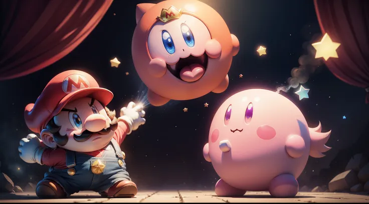 Kirby and Mario defeat the evil ghost