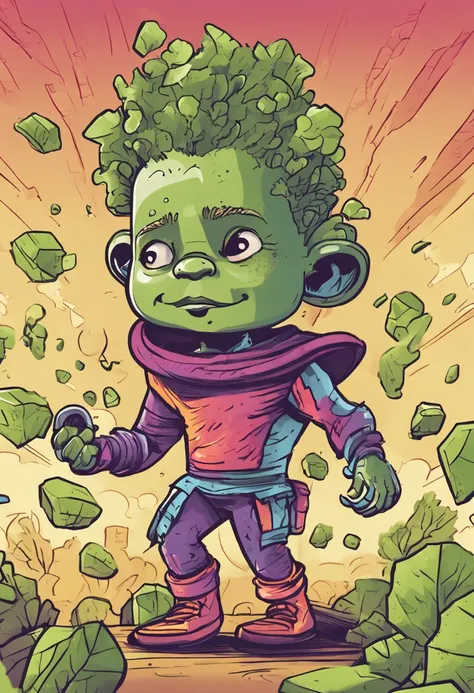 hybrid boy, half human, half broccoli, superhero style, illustration for childrens book, neutral background, high definition, very cute, oriental features