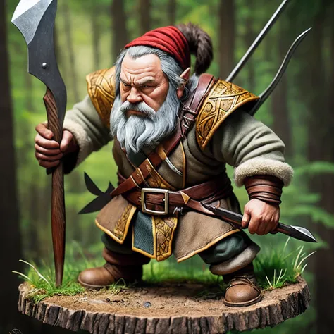 dwarf with axe, elf with bow, fighting against a big grey wolf --auto --s2