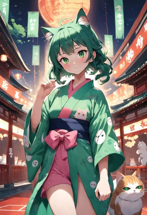 Cat lady green sports kimono jade feet