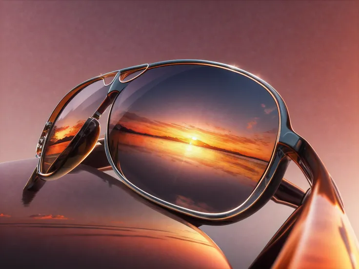 a picture of sunset being reflected from sunglasses, , high details, best quality, 16k, [ultra detailed], masterpiece, best quality, (extremely detailed), ultra wide shot, photorealism, 3D