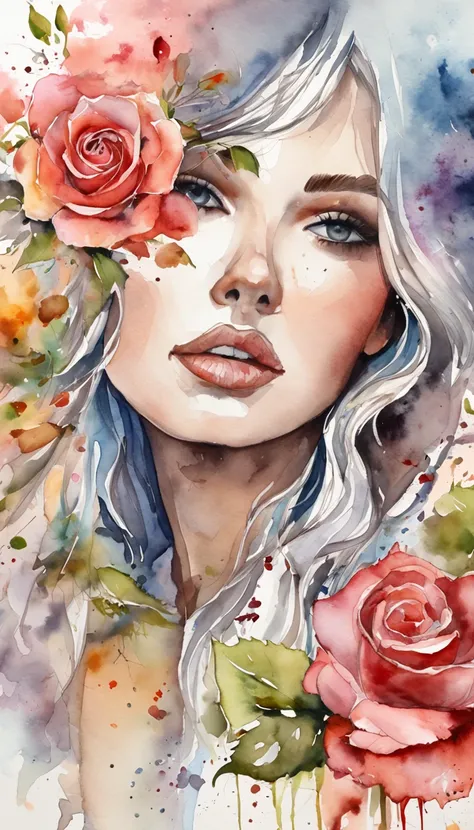 wtrcolor style, (rose) digital art, official art, blown by the wind, masterpiece, beautiful, ((watercolor)), paint splatter, intricate detail. Great detail, [dripping:0.7], Trending on Artstation, Rachel Walker