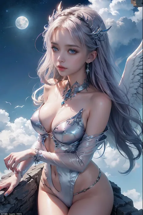 ((nood)), ((tmasterpiece)), (A detailed), seductive succubus, ethereal beauty, Perching on the clouds, (fantasy illustrations:1.3), a captivating gaze, enchanting posture, Delicate wings, Otherworldly charm, mystical sky, (By Luis Royo:1.2), (Yoshitaka Ama...