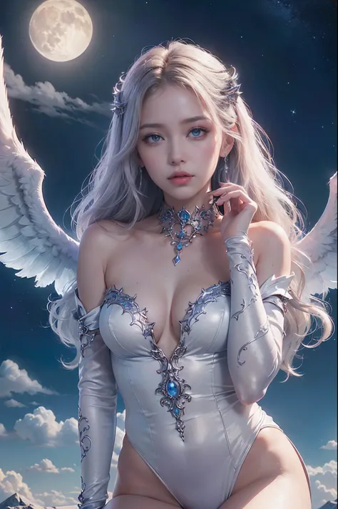 ((nood)), ((tmasterpiece)), (A detailed), seductive succubus, ethereal beauty, Perching on the clouds, (fantasy illustrations:1.3), a captivating gaze, enchanting posture, Delicate wings, Otherworldly charm, mystical sky, (By Luis Royo:1.2), (Yoshitaka Ama...