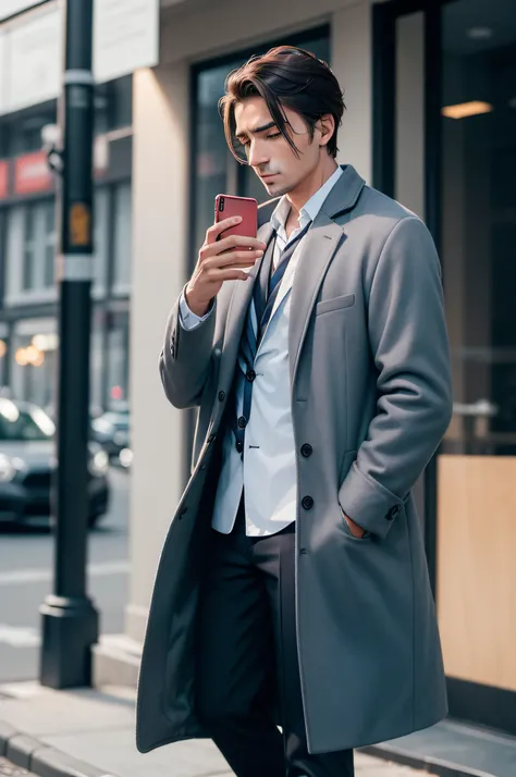 (Man in casual coat with mobile phone 1.3) (Mobile Interface 1.3) (Send Message 1.4)