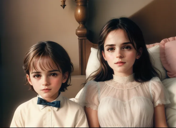 There are two small children sitting on a bed together, Winona Ryder em repouso, obra-prima perturbadora atemporal, Vitoriano, 1 9 8 4, 1984, Filme ainda de Emma Watson, Filme ainda de Emma Watson, 1 9 9 7, 1997, 1 9 9 4, 1 9 8 3, 1994, 1983