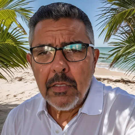 Theres a man with glasses and a gray shirt on a beach, Jose Miguel Romano Francisca, Salustiano Garcia Cruz, Arauto Ortega, imagem de perfil, Luis Nieves Sr., david rios ferreira, vacation photo, Carlos Ortega Elizalde, Foto realista, juan jose serrano, ig...