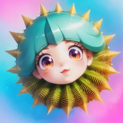 Cute spiny sea urchin in anime style