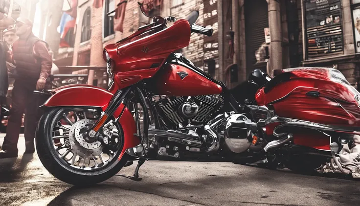 Photo of a very expensive red Harley-Davidson on a pure white background.