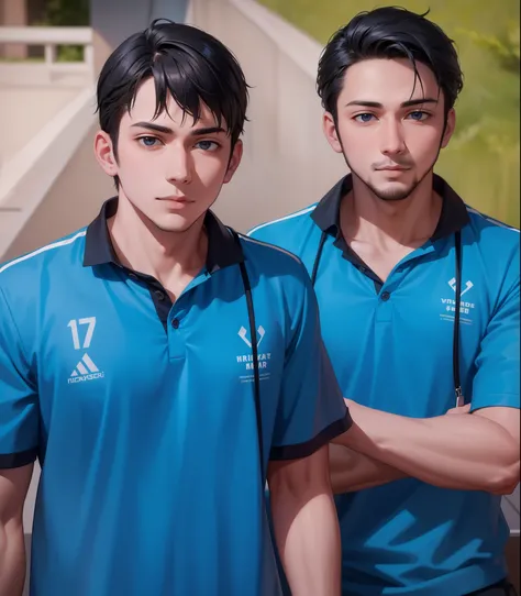 2 guy, Attractive profile picture, masterpiece, ultra-precise rendering, handsome and cool young man, trustworthy, dependable young man, savior of the world, simple design, 4k, polo shirt, facial hair