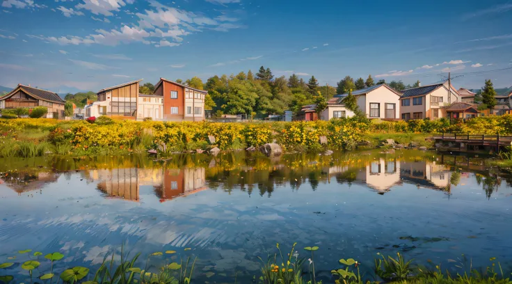 There is a pond，In the background is a small house, Brockhall, author：Tadashige Ono, author：Simon Garn, Photo taken with Sony A7R, countryside in japan, author：John Corvert, author：Yasushi Sugiyama, author：Tadashi Nakayama, author：author：by Hiroshi Honda, ...