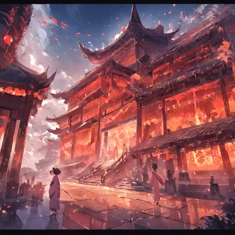 There is a building， Ancient Chinese architecture, Chinese architecture Ancient buildings