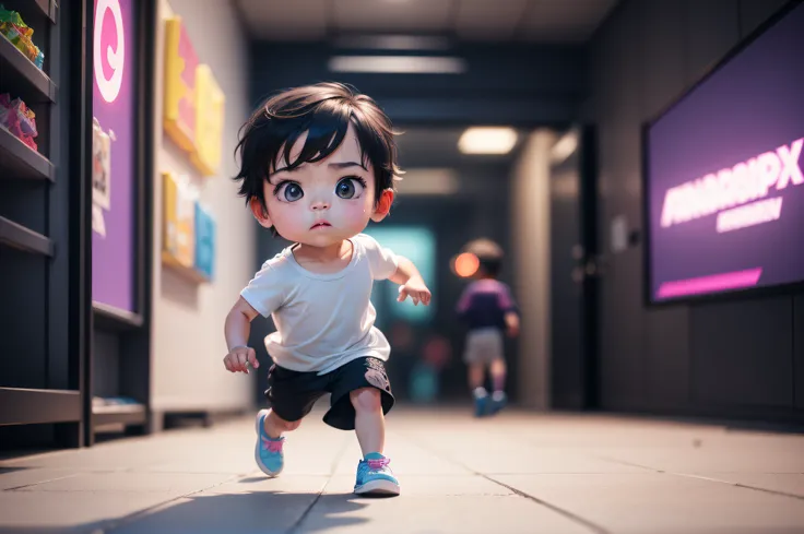 front view,A cute little boy is running front in a fairy tale world,Blind box,ip by Popmart,Style of Disnney,Style Pixar of Pixar,3D,C4D,candy color,neon palette,realistic,clear background,Oc rendering,soft focus,soft lighe,high saturation,8K,hdr,masterpie...