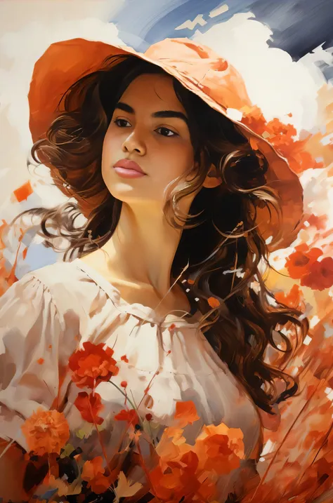 painting of a woman in a hat and dressed with flowers, pintura de bonito, oil painting beautiful portrait, Arte bonita UHD 4K, pintura de personagem bonita, karol bak uhd, pintura bonita, pintura digital bonita, pintura realista da mulher espanhola, bela a...