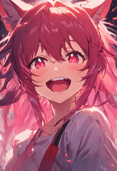 longeyelashes, light smile, ear blush, fang, streaked hair, beast ear, @ @, Titillating, kemonomimi mode, bite lips, Be red in the face, Nosebleeds, oral invitation, Surrealism, drop shadow, anaglyph, tachi-e, pov, atmospheric perspective, f/2.8, anime, an...