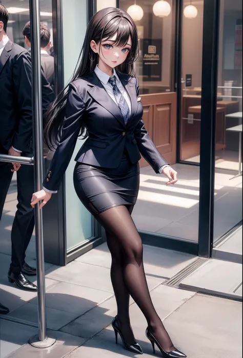 OL、a beauty girl、Excellent style、Nice Buddy、glamorous、Business suits、skirt by the、pantyhose、high-heels、s Office、is standing、full body seen