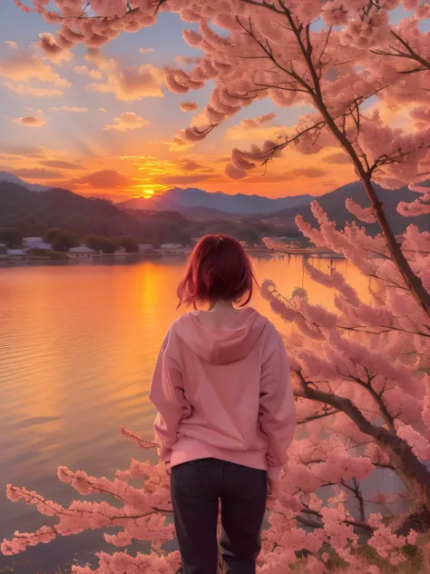 Cherry blossoms in front of mountains on sunset background, sunset glow, beautiful sunset glow, Vibrant sunrise, Cold sunset, pink golden hour, brilliant sunset, Red Pink Sunset, Sunrise colors, Pink sunset, pastel orange sunset, orange / Pink sky, Sunset ...