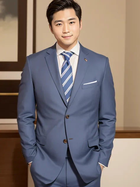 japanes、Handsome men、30-years old、One happy young Japan businessman president、A very attractive businessman, Elegant attire and hall々Stand with your arms crossed with a smile on your face、top-quality、​masterpiece、Photo Real、超A high resolution、the backgroun...