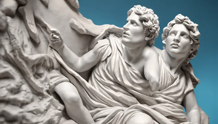 (Greek statues, fundo azul muito escuro, detalhes ultra-realistas)