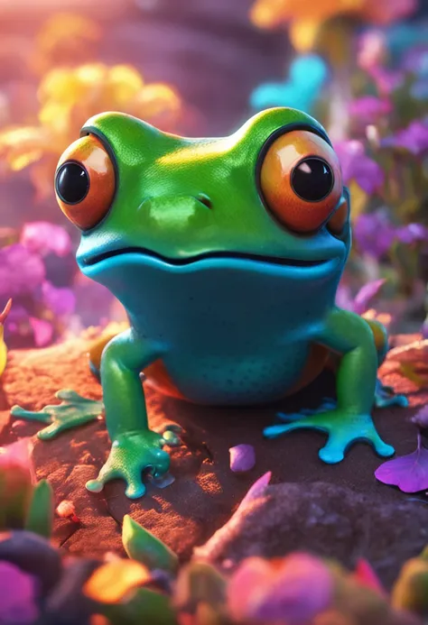 colorful illustrations, Frogs as humanoids, A warm and friendly smile lit up his face. His eyes were bright，Full of curiosity, Reflecting his playful and adventurous nature.