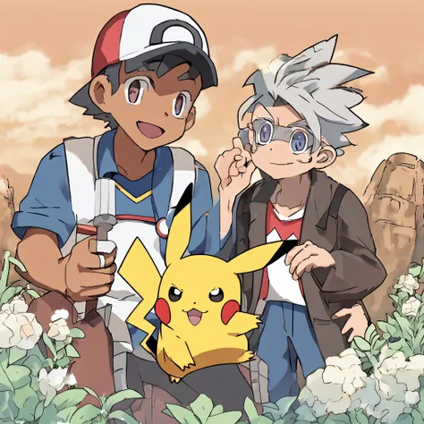 Anime Pokemon, Mundo Pokemon, Professor Oak, com oculos, barba branca, cabelo bege, jaleco branco, in his right hand holding a Master ball, great quality, qualidade de anime, Cell overlay.