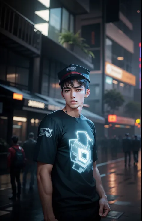 background change Cyber park handsome boy realistic face