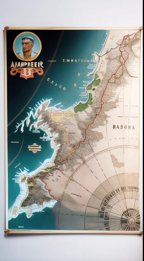 Poster in the style of the 1930s，Map with Caesars empire, Close-up depicts the Trans-Amur Republic