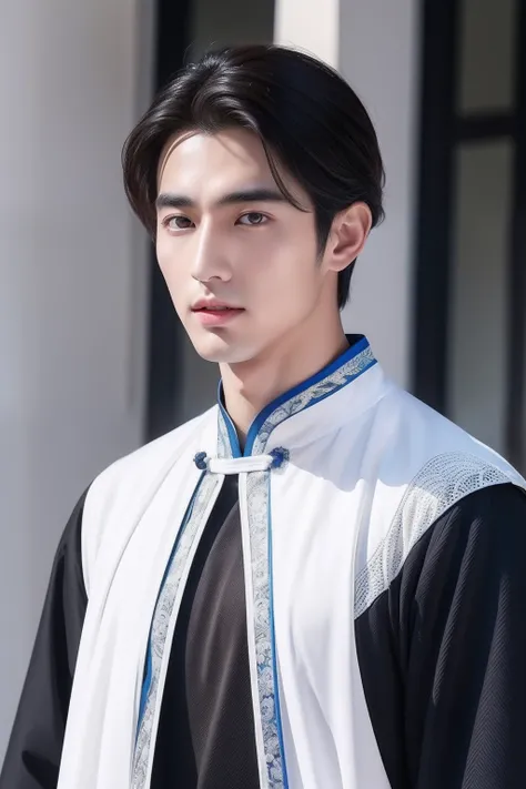 Xiao Zhan、Handsome guy、China、quaint、Hanfu、folding fan、Black and white clothing、male people、Sportsman、Cool handsome、authentic