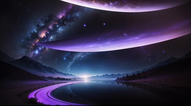 landscape seen from earth solar planets stars dark blue and lilac background