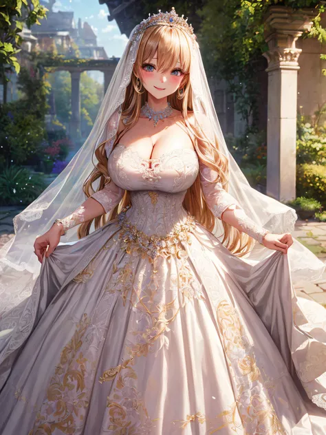 (masterpiece, best quality:1.2),1girl, (solo), cute, kawaii,digital art,((1 princess wearing beautiful embroidery and jeweled gorgeous princess ballgown wedding dress with voluminous full length hoop skirt)),crinoline,((gorgeous embroidery and beautiful la...