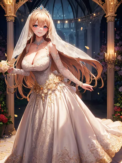 (masterpiece, best quality:1.2),1girl, (solo), cute, kawaii,digital art,((1 princess wearing beautiful embroidery and jeweled gorgeous princess ballgown wedding dress with voluminous full length hoop skirt)),crinoline,((gorgeous embroidery and beautiful la...