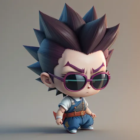 Porcelain Goku，SuperSaiyan，Exquisite Hair，Arm carving，Burgundy hair，Delicate gradient shoes，Eye portrayal，Exquisite Hair，Popmart blind box，Porcelain texture，Treading on the ground，Black and white background，cinematric light，Best quality at best，Hyper-detai...