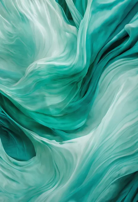 flowing aqua silk, flowing teal-colored silk, soft organic abstraction, silk flowing in wind, Floating. greenish-blue, swirling fluid, Exuberant organic elegance form, Greenish-blue tones, ethereal abstract, abstract liquid, Organic acrylic flow art, swirl...