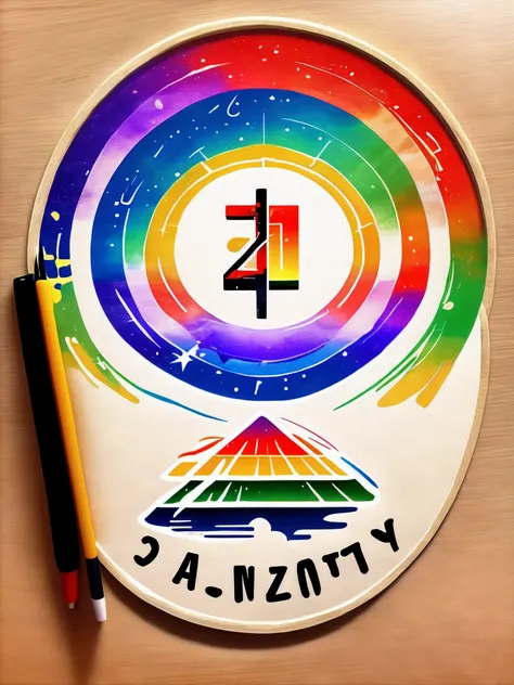 Design a round class emblem for elementary school students，The content appears with the words kanji 24 Rainbow Air Squadron，The class emblem element appears rainbow as well as large aircraft