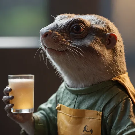 (professional 3d render:1.3) af (Realistic:1.3) most beautiful artwork photo in the world，Marmot with a crown，anthropomorphic turtle，Mango juice drink in hand，On the table is a cake with candles in the whole body 8K uniform rendering, action  shot, skin po...