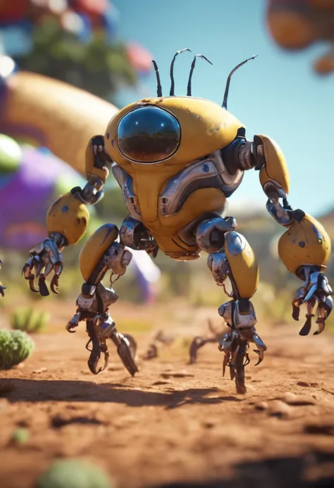 Several alien ants stand side by side on the field, game key art, depicted as a pixar character, Official Splash Art, High-tech factory, realistic cinematic photo, hyper HD, Realistic medium, Bright color, Highly detailed, Ultra HD drawings, Perfectcomposi...