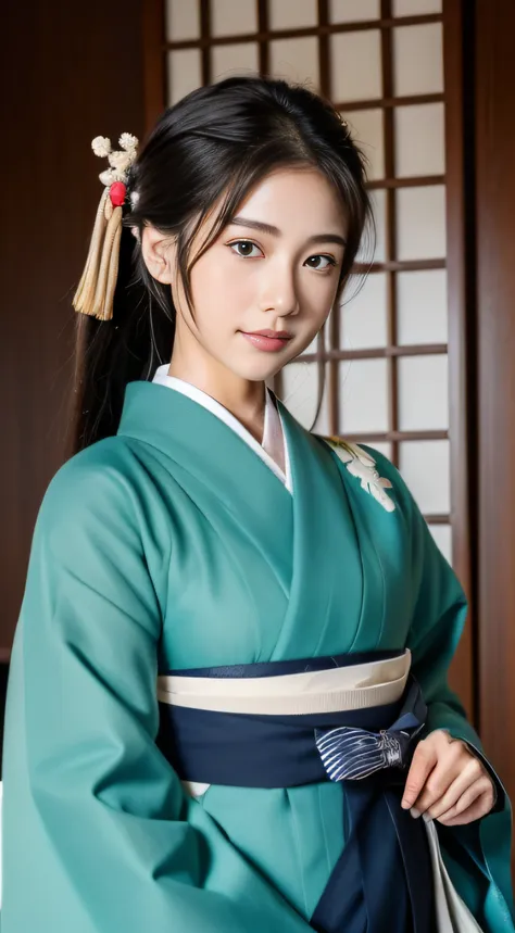 (((female student hakama))), 24-year-old fashion model with super beauty, perfect  eyes, perfect iris，perfect lips，perfect teeth...