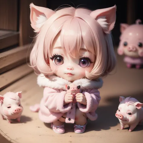 chibi、Cute piglets、fur-coat