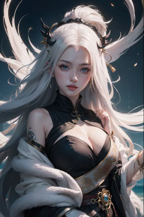 a close up of a woman with black hair and beautiful character painting, guweiz, artwork in the style of guweiz, white haired deity, by Yang J, epic exquisite character art, stunning character art, by Fan Qi, by Wuzhun Shifan, guweiz on pixiv artstation