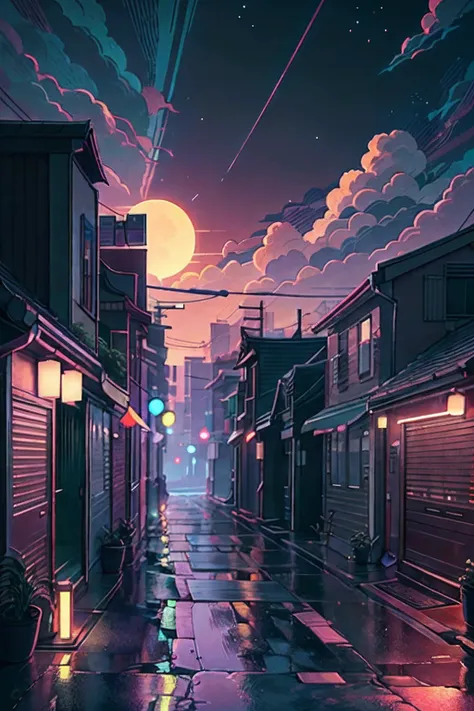 retrowave。城市，the street， wide body kit， pathway， PURPLE NEON MONITOR LIGHT， suns， mont，casa
（tmasterpiece，A detailed，A high resolution），