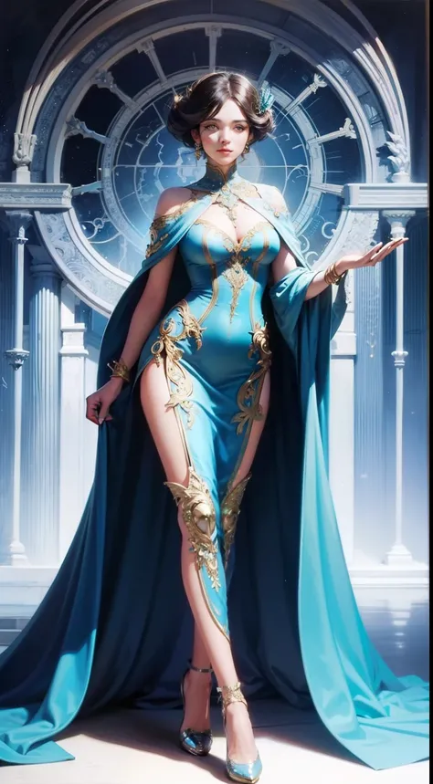 Beautiful woman in intricate retro futuristic Art Nouveau outfit