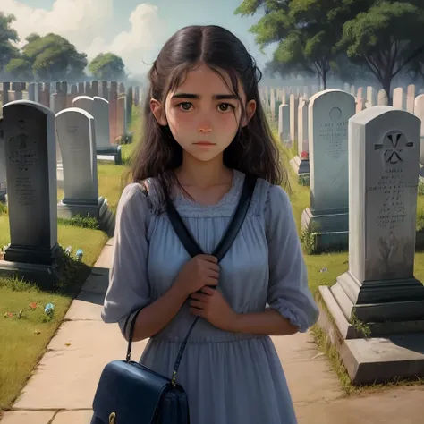 Personagem , Poor girl in front of the cemetery holding a bag