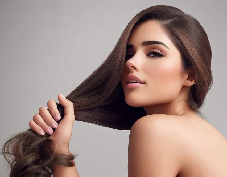 A woman with long brown hair is posing for a photo, cabelos finos e brilhantes, Photo Session, menina com cabelo castanho, menina com cabelo longo, olivia culpo, cabelos longos de cor castanha, redahair and attractive features, penteado liso, atraente cabe...